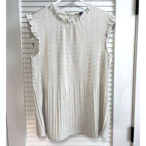 Adrianna Papell White Blouse with Black Polk-a-Dots Flowy Womens Sz L